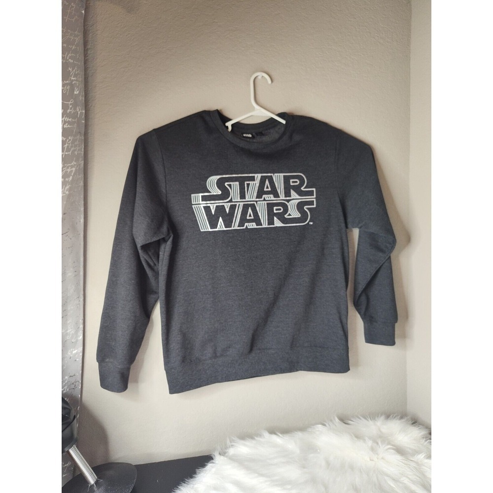 Star Wars Sweatshirt Womens Large Gray Graphic Logo Crewneck Pullover Fleece